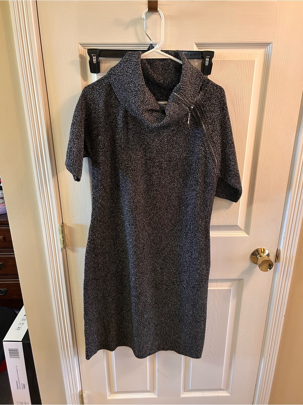 Calvin Klein Charcoal Heather Midi Sweater Dress with Funnel Collar